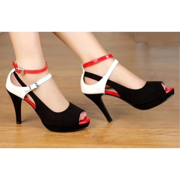 Get More Beauty Peep Toe High Heel Sandals Size 9 EU Size 40 Red White And Black - Picture 1 of 13